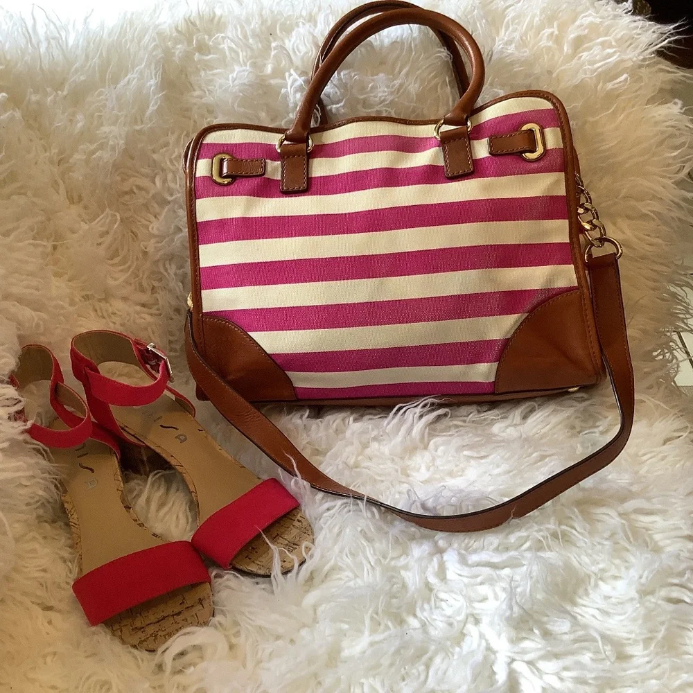 MICHAEL Michael KORS Fusia/pink and White Striped Canvas leather Hamilton Large - Picture 4 of 15